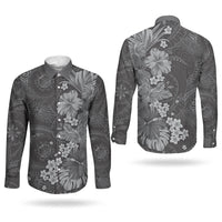 Pauli Hawai'i Hibiscus Couples Matching Puletasi and Long Sleeve Button Shirt Polynesian Tribal Tattoo Pattern Floral Elements