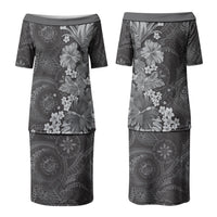 Pauli Hawai'i Hibiscus Couples Matching Puletasi and Long Sleeve Button Shirt Polynesian Tribal Tattoo Pattern Floral Elements