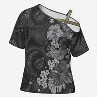 Pauli Hawai'i Hibiscus Cross Shoulder Shirt Polynesian Tribal Tattoo Pattern Floral Elements