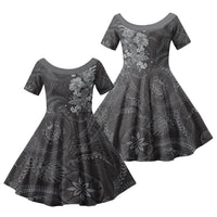Pauli Hawai'i Hibiscus Family Matching Off Shoulder Maxi Dress and Hawaiian Shirt Polynesian Tribal Tattoo Pattern Floral Elements