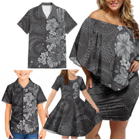 Pauli Hawai'i Hibiscus Family Matching Off Shoulder Short Dress and Hawaiian Shirt Polynesian Tribal Tattoo Pattern Floral Elements