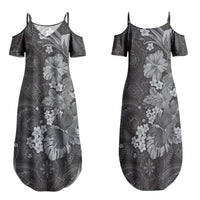 Pauli Hawai'i Hibiscus Family Matching Summer Maxi Dress and Hawaiian Shirt Polynesian Tribal Tattoo Pattern Floral Elements