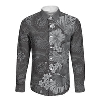 Pauli Hawai'i Hibiscus Long Sleeve Button Shirt Polynesian Tribal Tattoo Pattern Floral Elements