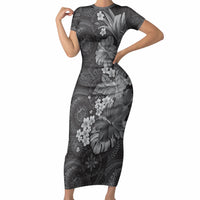 Pauli Hawai'i Hibiscus Short Sleeve Bodycon Dress Polynesian Tribal Tattoo Pattern Floral Elements