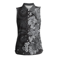 Pauli Hawai'i Hibiscus Women Sleeveless Polo Shirt Polynesian Tribal Tattoo Pattern Floral Elements