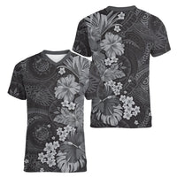 Pauli Hawai'i Hibiscus Women V-Neck T-Shirt Polynesian Tribal Tattoo Pattern Floral Elements