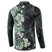 Pauliuli Hawai'i Hibiscus Button Sweatshirt Polynesian Tribal Tattoo Pattern Floral Elements