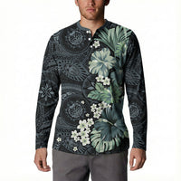 Pauliuli Hawai'i Hibiscus Button Sweatshirt Polynesian Tribal Tattoo Pattern Floral Elements