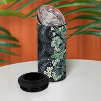 Pauliuli Hawai'i Hibiscus 4 in 1 Can Cooler Tumbler Polynesian Tribal Tattoo Pattern Floral Elements