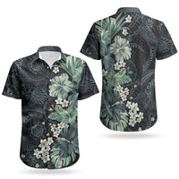 Pauliuli Hawai'i Hibiscus Couples Matching Off The Shoulder Long Sleeve Dress and Hawaiian Shirt Polynesian Tribal Tattoo Pattern Floral Elements