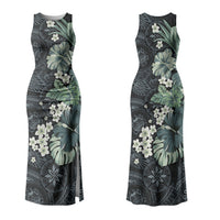 Pauliuli Hawai'i Hibiscus Couples Matching Tank Maxi Dress and Long Sleeve Button Shirt Polynesian Tribal Tattoo Pattern Floral Elements