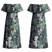 Pauliuli Hawai'i Hibiscus Family Matching Off Shoulder Maxi Dress and Hawaiian Shirt Polynesian Tribal Tattoo Pattern Floral Elements