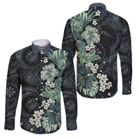 Pauliuli Hawai'i Hibiscus Family Matching Short Sleeve Bodycon Dress and Hawaiian Shirt Polynesian Tribal Tattoo Pattern Floral Elements
