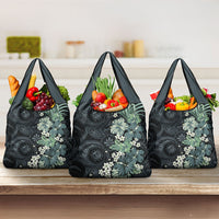 Pauliuli Hawai'i Hibiscus Grocery Bag Polynesian Tribal Tattoo Pattern Floral Elements