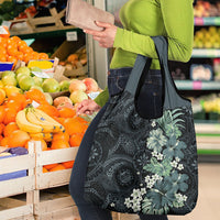 Pauliuli Hawai'i Hibiscus Grocery Bag Polynesian Tribal Tattoo Pattern Floral Elements
