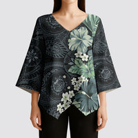 Pauliuli Hawai'i Hibiscus Kimono Sleeve Blouse Polynesian Tribal Tattoo Pattern Floral Elements