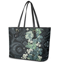Pauliuli Hawai'i Hibiscus Leather Tote Bag Polynesian Tribal Tattoo Pattern Floral Elements