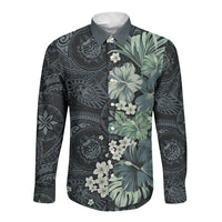 Pauliuli Hawai'i Hibiscus Long Sleeve Button Shirt Polynesian Tribal Tattoo Pattern Floral Elements