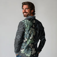 Pauliuli Hawai'i Hibiscus Long Sleeve Polo Shirt Polynesian Tribal Tattoo Pattern Floral Elements