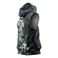 Pauliuli Hawai'i Hibiscus Sleeveless Hoodie Polynesian Tribal Tattoo Pattern Floral Elements