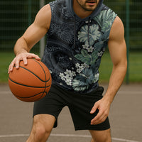 Pauliuli Hawai'i Hibiscus Sleeveless Hoodie Polynesian Tribal Tattoo Pattern Floral Elements