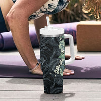 Pauliuli Hawai'i Hibiscus Tumbler With Handle Polynesian Tribal Tattoo Pattern Floral Elements