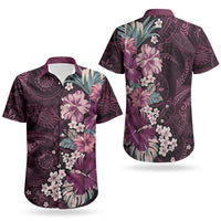 Poni Mama Hawai'i Hibiscus Couples Matching Puletasi and Hawaiian Shirt Polynesian Tribal Tattoo Pattern Floral Elements