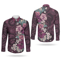 Poni Mama Hawai'i Hibiscus Couples Matching Puletasi and Long Sleeve Button Shirt Polynesian Tribal Tattoo Pattern Floral Elements