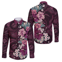 Poni Mama Hawai'i Hibiscus Family Matching Off The Shoulder Long Sleeve Dress and Hawaiian Shirt Polynesian Tribal Tattoo Pattern Floral Elements