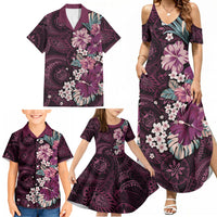 Poni Mama Hawai'i Hibiscus Family Matching Summer Maxi Dress and Hawaiian Shirt Polynesian Tribal Tattoo Pattern Floral Elements