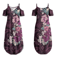 Poni Mama Hawai'i Hibiscus Family Matching Summer Maxi Dress and Hawaiian Shirt Polynesian Tribal Tattoo Pattern Floral Elements