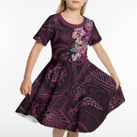 Poni Mama Hawai'i Hibiscus Kid Short Sleeve Dress Polynesian Tribal Tattoo Pattern Floral Elements