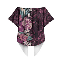 Poni Mama Hawai'i Hibiscus Off Shoulder Wrap Waist Top Polynesian Tribal Tattoo Pattern Floral Elements LT9 - Polynesian Pride