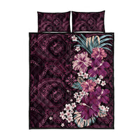 Poni Mama Hawai'i Hibiscus Quilt Bed Set Polynesian Tribal Tattoo Pattern Floral Elements
