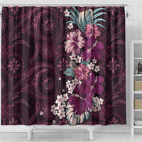 Poni Mama Hawai'i Hibiscus Shower Curtain Polynesian Tribal Tattoo Pattern Floral Elements