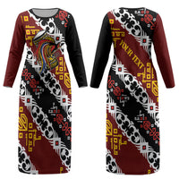 Personalised Papua New Guinea Bird Drum Couples Matching Long Sleeve Bodycon Dress and Long Sleeve Button Shirt Papuan Batik Motif