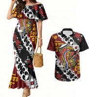 Personalised Papua New Guinea Bird Drum Couples Matching Mermaid Dress and Hawaiian Shirt Papuan Batik Motif