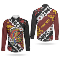 Personalised Papua New Guinea Bird Drum Couples Matching Mermaid Dress and Long Sleeve Button Shirt Papuan Batik Motif