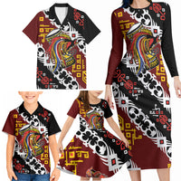 Personalised Papua New Guinea Bird Drum Family Matching Long Sleeve Bodycon Dress and Hawaiian Shirt Papuan Batik Motif