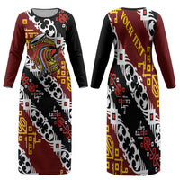 Personalised Papua New Guinea Bird Drum Family Matching Long Sleeve Bodycon Dress and Hawaiian Shirt Papuan Batik Motif
