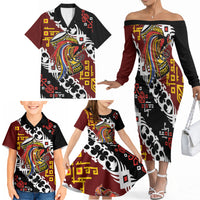 Personalised Papua New Guinea Bird Drum Family Matching Off The Shoulder Long Sleeve Dress and Hawaiian Shirt Papuan Batik Motif