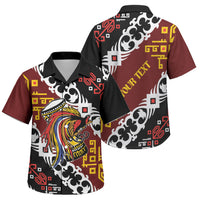 Personalised Papua New Guinea Bird Drum Family Matching Off Shoulder Short Dress and Hawaiian Shirt Papuan Batik Motif