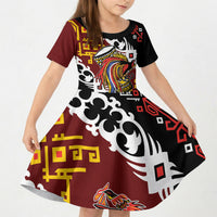 Personalised Papua New Guinea Bird Drum Kid Short Sleeve Dress Papuan Batik Motif