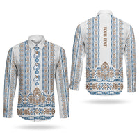 Personalised Papua New Guinea Bird Ethnic Couples Matching Off Shoulder Maxi Dress and Long Sleeve Button Shirt Papuan Batik Inspired Pattern