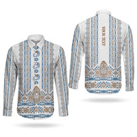 Personalised Papua New Guinea Bird Ethnic Couples Matching Puletasi and Long Sleeve Button Shirt Papuan Batik Inspired Pattern