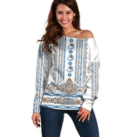 Personalised Papua New Guinea Bird Ethnic Off Shoulder Sweater Papuan Batik Inspired Pattern