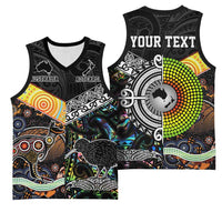 Australia New Zealand Personalised Basketball Jersey Maori Aboriginal Art Style - Polynesian Pride