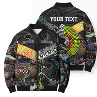Australia New Zealand Personalised Bomber Puffer Jacket Maori Aboriginal Art Style - Polynesian Pride