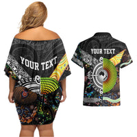 Personalised New Zealand and Australia Couples Matching Off Shoulder Short Dress and Hawaiian Shirt Maori Mix Aboriginal Art Style LT9 - Polynesian Pride