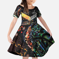 Personalised New Zealand and Australia Family Matching Mermaid Dress and Hawaiian Shirt Maori Mix Aboriginal Art Style LT9 Daughter's Dress Black - Polynesian Pride